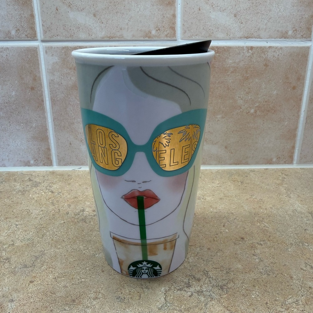 Starbucks Los Angeles LA Girl Sunglasses Ceramic Coffee Travel Mug Tumbler Cup
